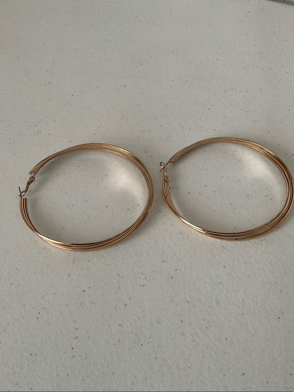 Gold Tone Multi-Strand Hoop Earrings - Picture 2 of 6